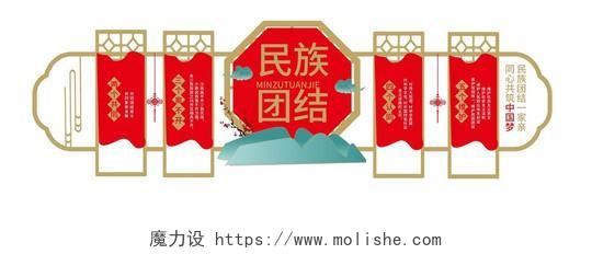 红色创意中国风民族团结宣传文化墙设计民族团结文化墙